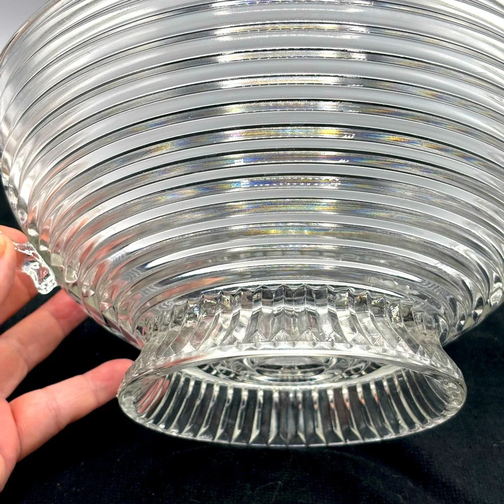 1930s Anchor Hocking Manhattan clear pedestal glass bowl 2 handles 5